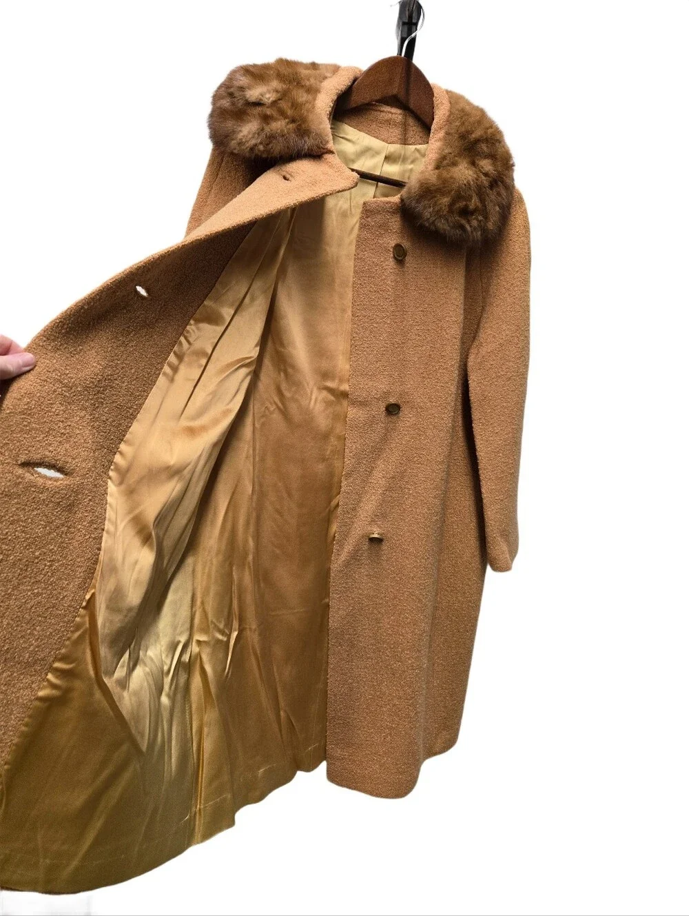 Vintage 1950s -60s Bouclé Overcoat with Mink Collar